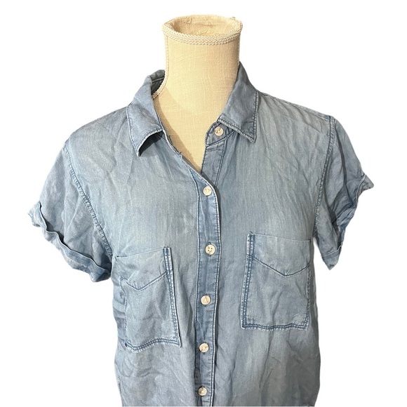 Thread & Supply Women Light Blue Wash Chambray at Knee Dress Sz L Button-Up NWT - Picture 4 of 16